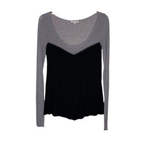 Laquette Color Block Chain Long Sleeve Black and Grey Top